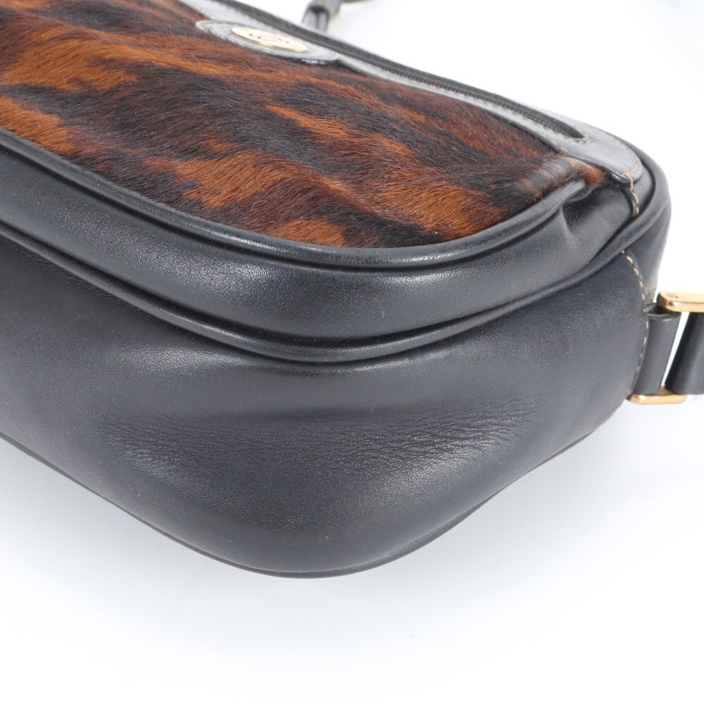 Gucci Calf Hair Leather Shoulder Bag Crossbody Black Brown EWM - Picture 5 of 9